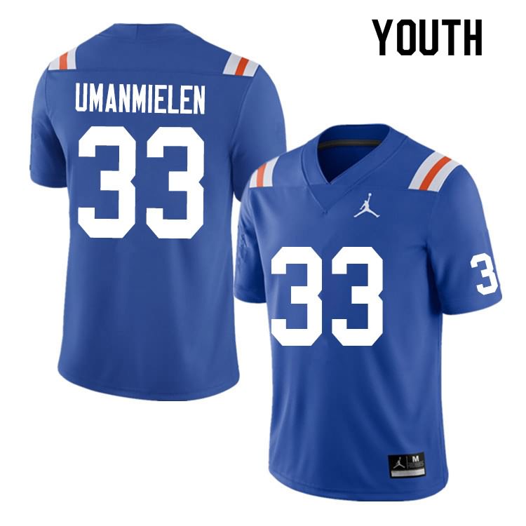 Youth NCAA Florida Gators Princely Umanmielen #33 Stitched Authentic Nike Blue Throwback College Football Jersey GXU0265IV